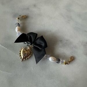 Mini pearl and crystal bag charm